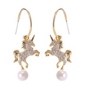 Ins Animal Series Girls Charm Fashion Wild Unicorn Full Zircon Exquisite Earrings For Women Gifts Popular Jewelry