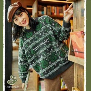 春のセーターかわいいプレッピースタイルのプルオーバーの動物の記号の完全な袖のニットトップ服女子校のジャンパー210805