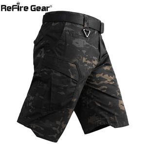 ReFire Gear Men's Camo Army Tactical Short Pants Military Combat Multi Pocket Cargo Shorts Soldier Summer Waterproof Work 210714