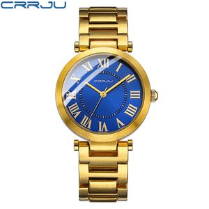 ゴールデンレディースはクレジュファッションの高級青い女性の防水腕時計ステンレス鋼バンドクォーツの腕時計のための女性210517