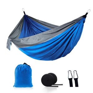 Pano de pára-quedas ao ar livre Hammock Campo dobrável Camping Balanço Cama de Nylon Hammocks com cordas Carabiners 12 Cor