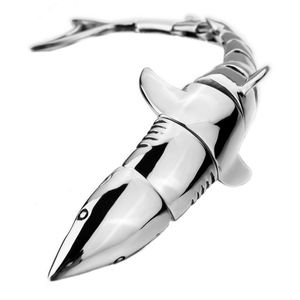 Großer schwerer Herren-Armreif aus Edelstahl mit Hai-Manschette, poliertes Punk-Armband, Silber, 22 cm, mit Samtbeutel