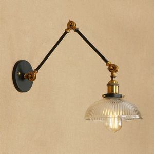 Antique Design Szklany Ramię Lampa Ściana Retro Lampa czytająca Nocna Strona główna Przemysłowe LED Światła Oprawa Czarny Złoty Rustykalny 210724