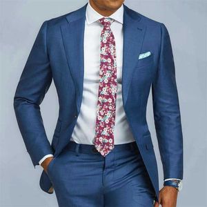 Синие формальные мужские костюмы Slim Fit с вычезнутым отворотом 2 шт свадьба свадьба смокинг для жениха человека мода одежда для одежды с брюками x0909