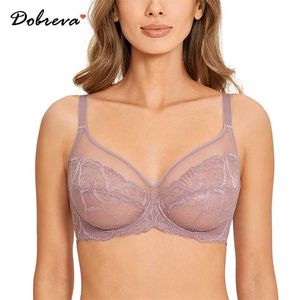 DOBREVA Women's Unlined Minimizer Lace Bra Plus Size See Through Full Coverage Bralette With Underwire 211110