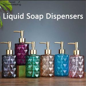 高品質の大きい330mlの手動SOAPディスペンサーの透明なガラス手の消毒剤ボトルコンテナプレス空のボトルバスルーム＃gh211130