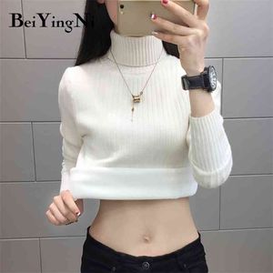 Thick Warm Turtleneck Womens Sweaters Fleece Basic Harajuku Tops Female Pullovers White Black Autumn Winter Sweater 210506