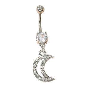Zirconic Body Piercing Jewelry Dangle Moon Belly Button Ring Navel Bars with Gem for Women
