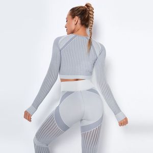 women Tracksuits yoga set long sleeve crop top shirts stretchy rib leggings gym sets piece fitness clothing sports suits L94H