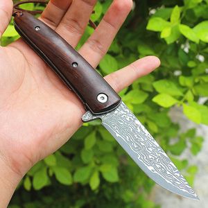 Till salu Damascuss Flipper Folding Kniv VG10 Damaskus Stål Drop Point Blad Ebony + Steel Sheet Handle Ball Bearing Fast Open Knives