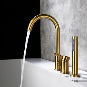 3 Holes Deck Mount Bathtub Faucets 100% Brass Pull Out Shower Faucet Bath Tub H & Cold Mixer Water Tap