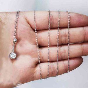 925 Sterling Prata Charming CZ Botão Botão Anel Umbigo Chian Piercing Jóias Dangle Cintura Corporal