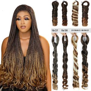 24inch Loose Wave Synthetic Hair Ombre Pre Stretched Crochet Braiding Hair For Women Extensions Spiral Curls Blonde brown black