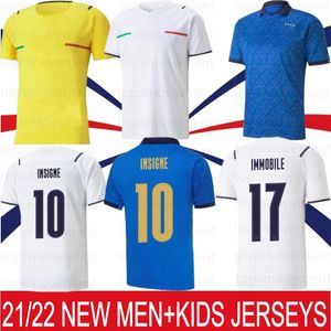 21 Thai Soccer Jerseys Barella Sensi insigne Gul målvakt Chiellini Bernardeschi Fotbollskjortor Män Kids Kit Uniforms Home Away Custom Made