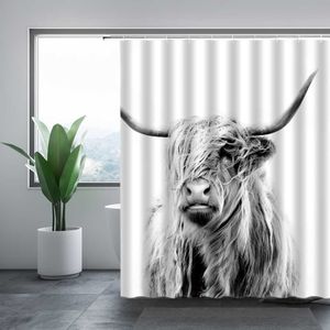 Waschbarer Duschvorhang Highland Cow 3D-Druck Wasserdichtes Tuch Wildlife Badezimmervorhänge Tierbadewanne Dekor mit Haken 210609