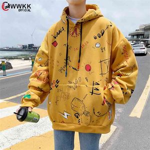 Wwkk hajuku hoodie tröja grafisk graffiti hip hop streetwear hoodie bomull höst vinter fleece pullover hoodies 210728