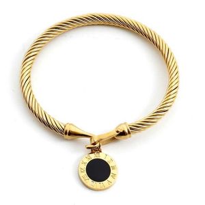 Msx Fashion Gold Plating Stainless Steel Bangles Bracelets Vintage Love Roman Numerals Wristband Bracelets Bangles for Men Women Q0719