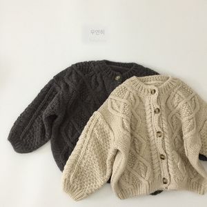 Outono inverno crianças tricô roupas de manga longa sólida bebê meninas meninos tricô cardigan casaco bebê menina camisola