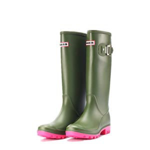 TopSelling 절연 고무 장화 여성용 장화 방수 무릎 높이 Wellies Wellington Galoshes Mid Calf Boot Green Paris