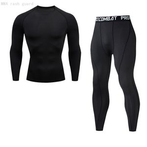 Intimo termico da uomo Intimo invernale First Layer Long Johns Shirt + Leggings Intimo sportivo a compressione Tuta nera per uomo 2 set 210910