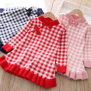 Herbst Baby Mädchen Langarm Mode Pullover Kleid chinesischen Stil gestrickte Prinzessin Kleid für Kinder Baby süße Winter Kleidung Kinder 210715