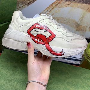 Luksusowy projektant Najwyższej Jakości Casual Fitness Buty Sportowe Klasyczne Vintage Prawdziwej Skóry Mężczyźni Kobiet Miłośnicy Sneakers Trenerzy Damskie Czerwone Lips Shoe Sneaker