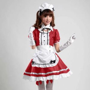 2021 Black Cute Lolita Maid Costumes French Dress Girls Woman Amine Cosplay Costume Waitress Party Stage Red Y0913