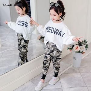 Fashion Girls Fall Outfits Long Sleeved T-shirt Pants 2pcs Sets Children Clothing 4 6 8 10 12 Year Teen Clothes Set Spring 2021