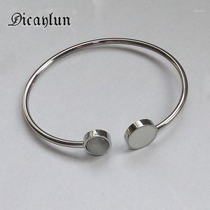 Rostfritt stål vit emalj opal armband silver öppen manschett armband armband mode smycken tillbehör dam gåvor armband