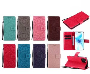 Prägla solros Flip Stand Phone Wallet Case för iPhone 14 13 12 11Pro Max 8 7 6s Plus Plus