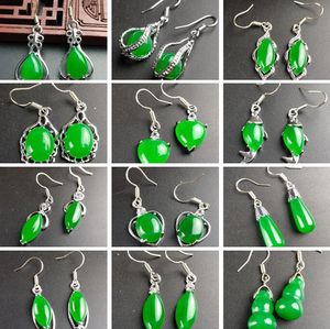 12 style selection Water drop gourd heart Woman / lady green Malay jade Earring Fashion jewelry wholesale 12 pairs/lot
