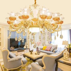 Nordic Luxury Gold Crystal LED Ceiling Cemelyer Loft Villa Luster Pendant Lampa Vardagsrum El Hall Decor Hängande lampor Ljuskronor