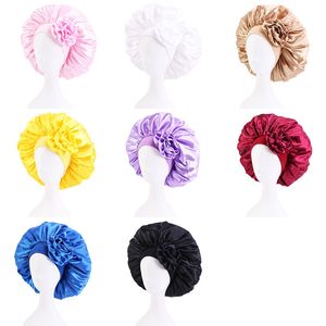 Berretti extra large Cuffia in raso solido con ampia decorazione floreale grande elasticizzata Berretto per la cura dei capelli Cappello da notte per donna Cappello da doccia avvolgente per la testa setoso