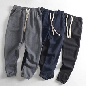 Estilo japonês jogging calças homens engrossar lã algodão homem cordão larga perna preta cinza esportes para homens