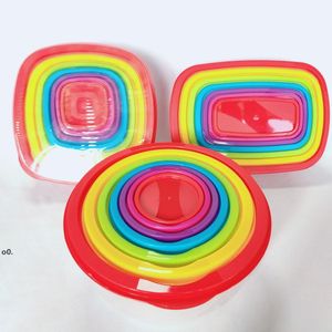 7PCS / set Contenitore per alimenti in plastica Bento Scatola per conservare la freschezza Frigorifero Multi capacità Crisper Arcobaleno Scatole per la conservazione degli alimenti Conservazione della cucina LLA10820