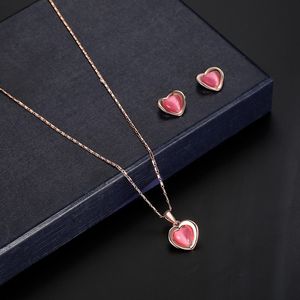 Pendant Necklaces apanese Korean fashion heart-shaped necklace earrings set European and American wedding jewelry manufacturers direct sales