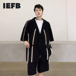IEFB Summer Half Sleeve Blazer Reflective Strip Design Men's Short Sleeve Single Breasted Suit Coat Streetwear 9Y7277 210524