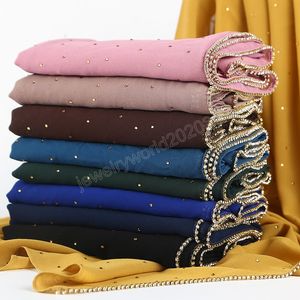 Diamante chiffon Donne Lungo Hijab Sciarpa Musulmana femminile di Colore Solido Hijab Caps Islam Abbigliamento Turbante Turco Scialle Foulard