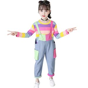 Abbigliamento per ragazze adolescenti Vestiti stirati arcobaleno per maglietta + tuta Tuta Tasche per ragazza Tute per bambini 210527