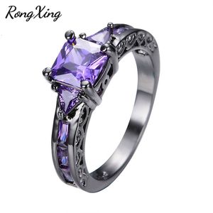 Wholesale cz princess cut ring resale online - Vintage Jewelry Black Gold Filled Women Wedding Stone Ring Anel Princess Cut Purple Cz Engagement Band Rings Rb0049