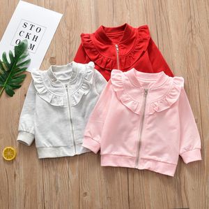 Toddler Kız Ceket Katı Ruffles Kızlar Ceketler Uzun Kollu Çocuk Giyim Fermuar Bebek Sweatsuit Giysileri 3 Renkler Opsiyonel DW4226