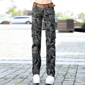 2020 Women Workout Militär Camouflage Cargo Jeans byxor Combat Denim Overaller Multi-Pocket Byxor Femme Pantalones de Mujer Q0801
