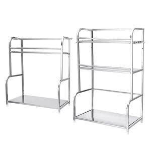 3 camada rack de cozinha de aço inoxidável prateleira de armazenamento de prata panelas de salpicha de especiarias garrafa garrafa com ganchos de suspensão - 3 camadas