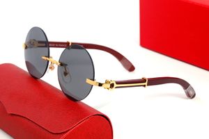 Lüks Moda Güneş Gözlüğü Çerçevesiz Tasarımcı Gözlük Yuvarlak Lens Metal Ahşap Orijinal Kutusu Ile Retro Unisex Çerçevesiz Oval 2021 Süs Lunettes de Soleil