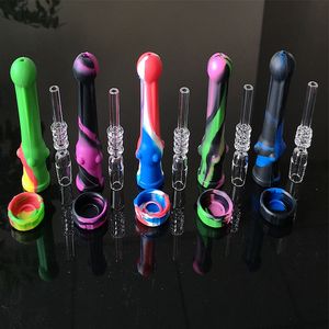 Silicone Nector Collector With 14.5mm Mini Quartz Nail Mixed Color Dab Rig Water Pipe Smoking NC Kits Oil Box