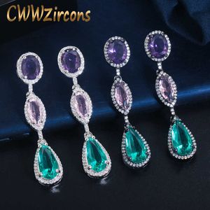 Brazilian Black Gold Color Blue CZ Crystal Long Water Drop Earrings Fashion Ladies Boho Party Jewelry CZ764 210714