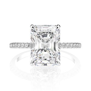 Oevas Real 925 Sterling Silver Emerald Cut Skapat Moissanite Diamant Bröllop Ringar för Kvinnor Lyxförslag Förlovningsring