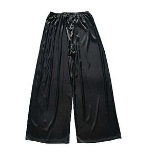 Damen Satinhose Nachtwäsche Pyjamahose Nachtwäsche Hose mit weitem Bein Schwarz Marineblau Hose mit weitem Bein 914-A666 Q0801
