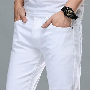 Jeans masculinos business casual juventude fino moda branco 2021 marca roupa de alta qualidade algodão elástico confortável
