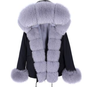 Maomaokong Parka Vinterjacka Kvinnor Real Fur Coat Big Natural Raccoon Hood Tjock Varm Kort Parkas Streetwear 211110